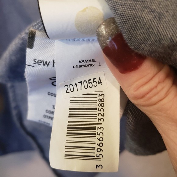 Celio Men's Large Chambray Color Block Long Sleeve Button Down Shirt - Picture 4 of 9